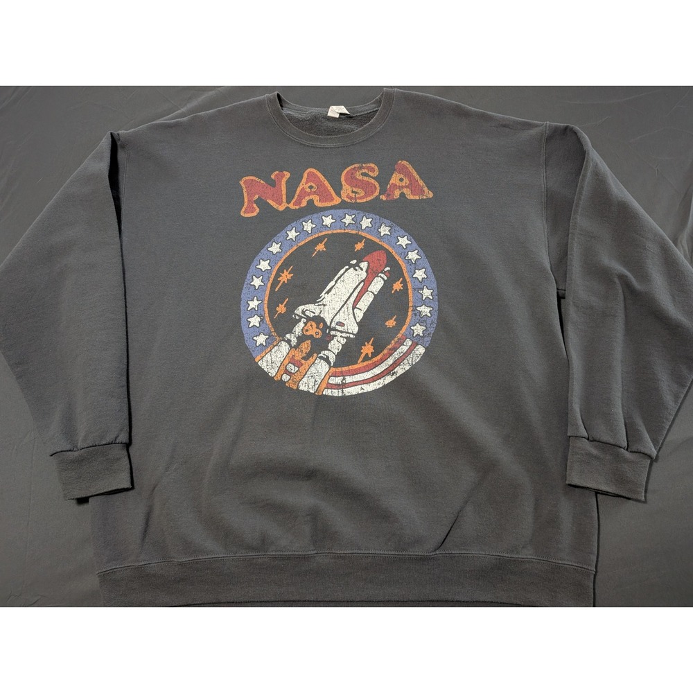 NASA Space Shuttle Graphic Sweatshirt Mens 2XL Charcoal Distressed Pullover